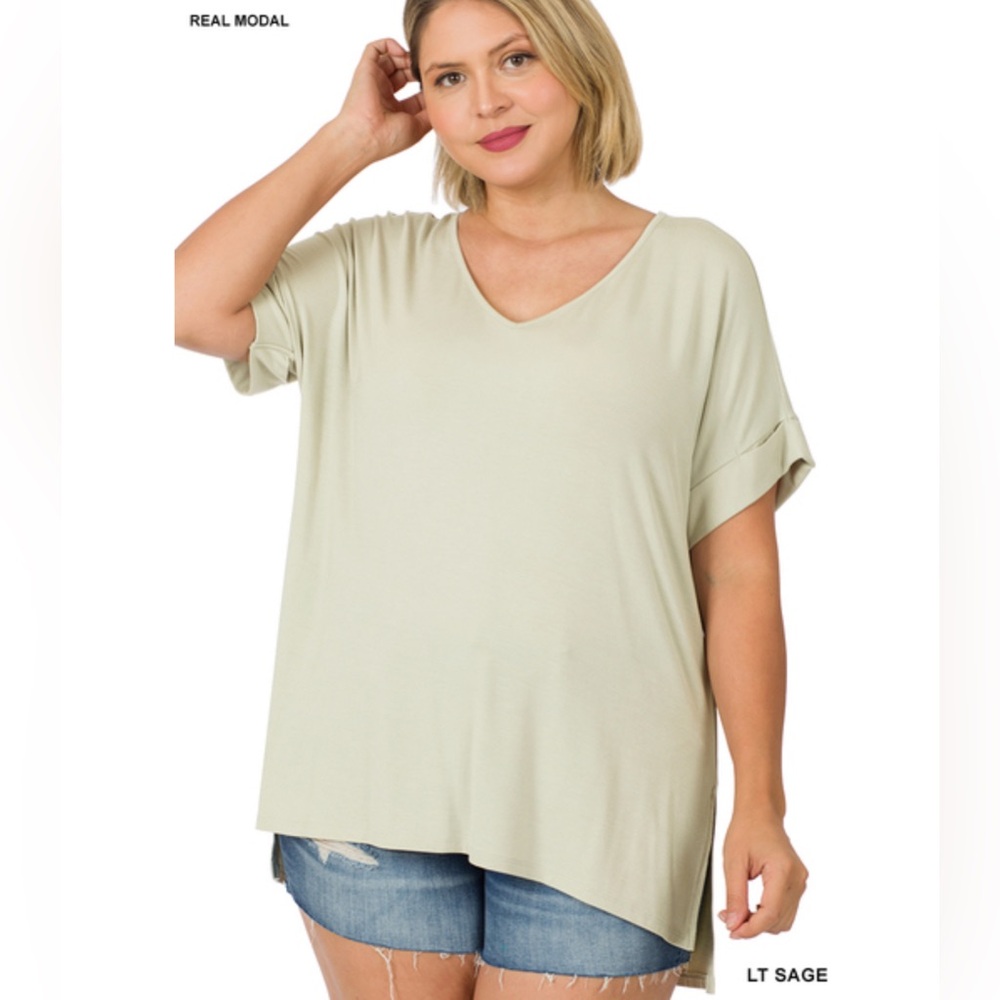 Zenana Outfitters Light Sage V-Neck Top